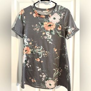Grey Floral Long T Shirt